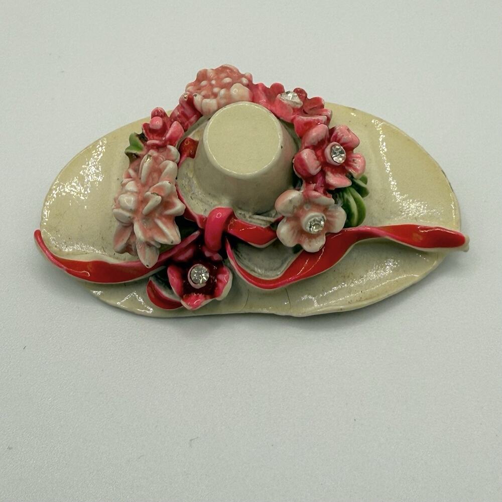 Vintage BSK Hat Brooch My Fair Lady Rhinestone Enamel Floral